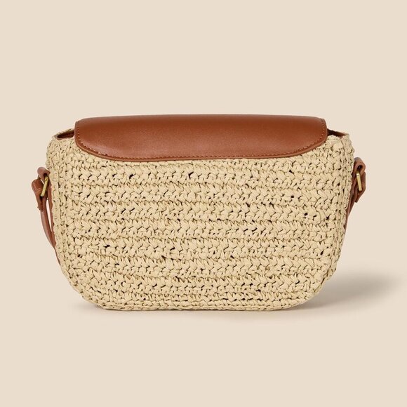 Elegant Women's Raffia Crossbody Flap Bag with Adjustable Strap and Metal Lock - Picture 3 of 4